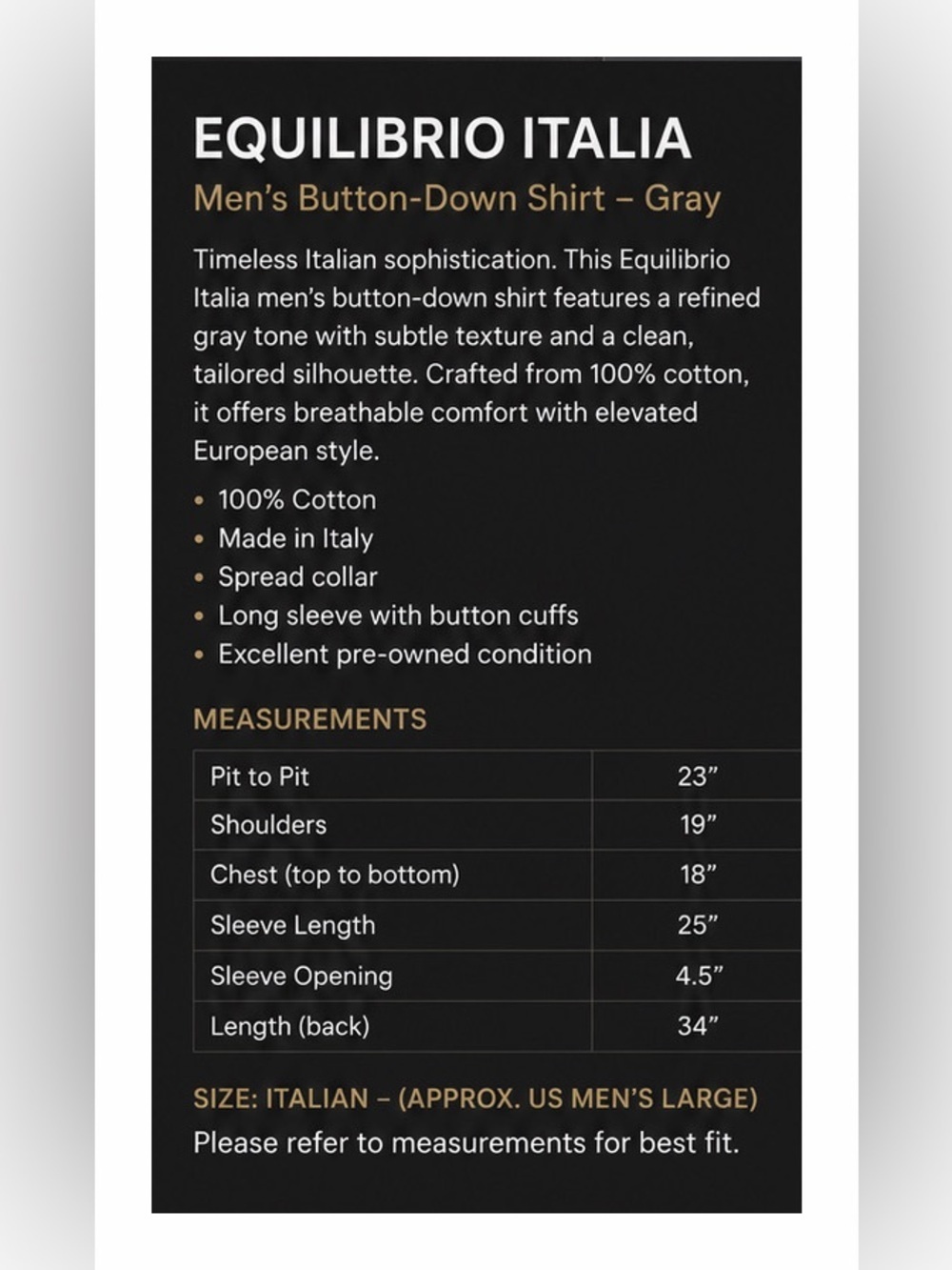 Equilibrio Italia Men’s Button-Down Shirt | Gray Italian Cotton | Made in Italy - Picture 12 of 14